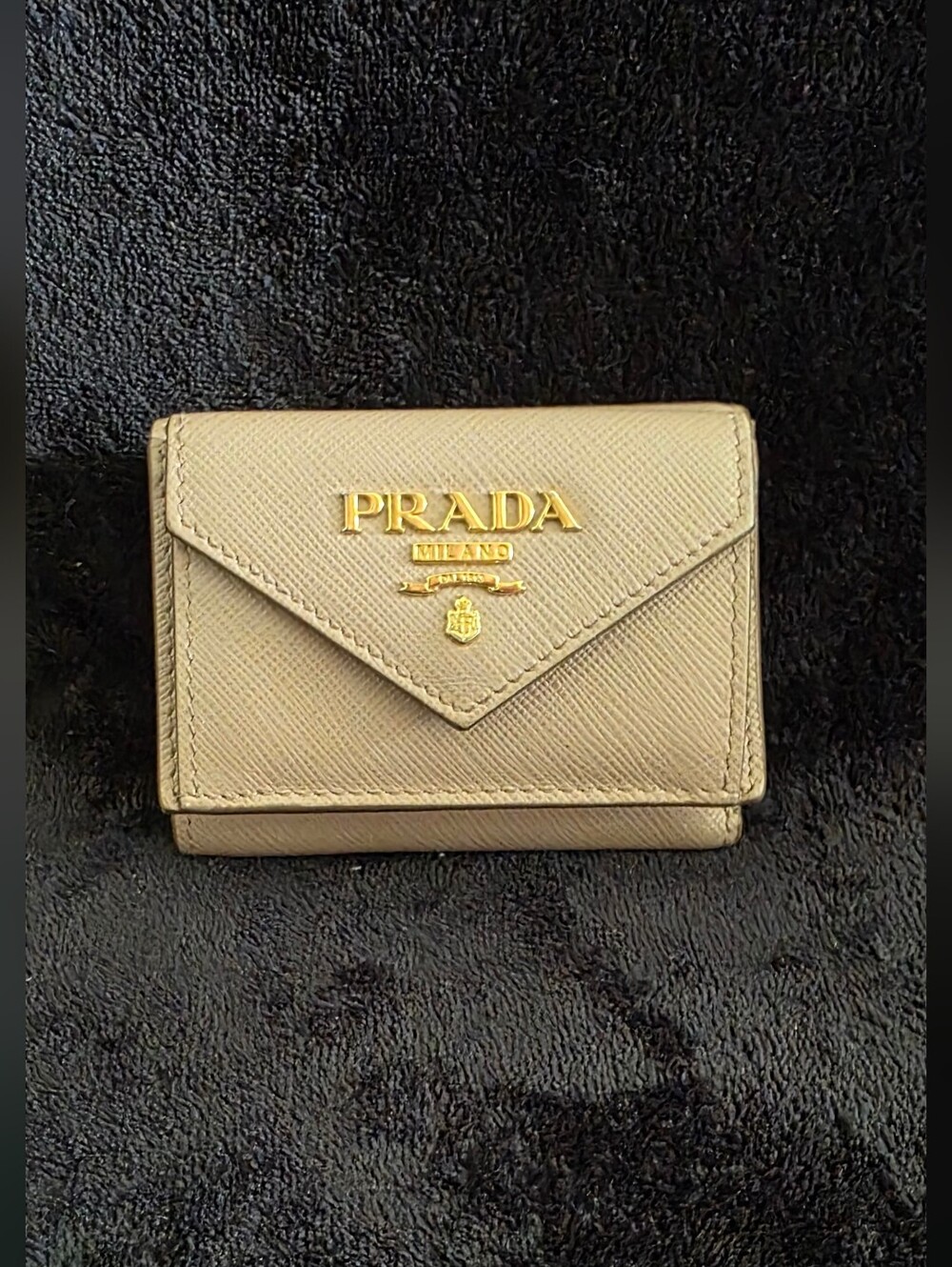 Prada Small Envelope Card Case in Beige with Gold Logo